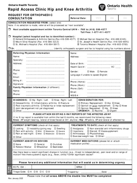 Fillable Online Rapid Access Clinic Hip and Knee Arthritis Fax Email ...
