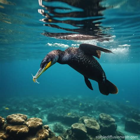 Cormorant Fishing Underwater