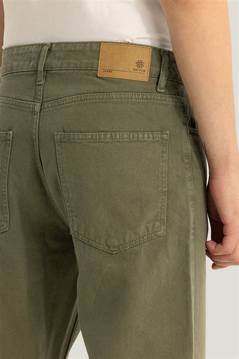 Buy Men's Etienne Olive Plain Relaxed Fit Jeans Online | Snitch – SNITCH