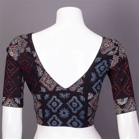 Black Ajrakh Printed Cotton Blouse 10073384 – Avishya.com
