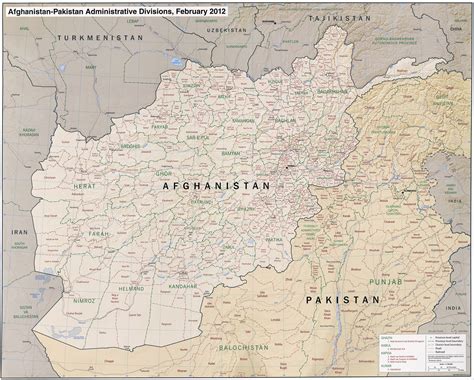 Large scale administrative divisions map of Afghanistan and Pakistan with relief, roads ...