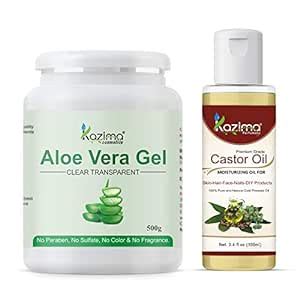 Buy KAZIMA Combo of Aloe Vera Gel 500g & Castor Carrier Oil 100ml - 100 ...