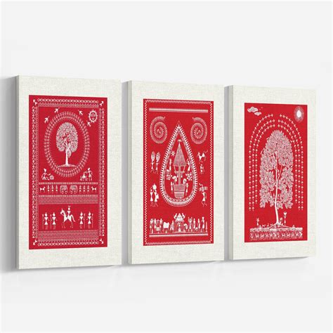 Set of 3 Warli Art Paintings Traditional Indian Wall Art. – Dessine Art
