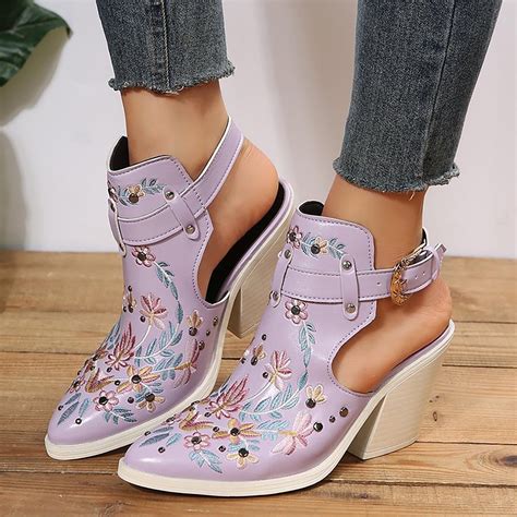 AXXD Purple Sandals for Women 7 Summer Ladies Shoes Embroidered High ...