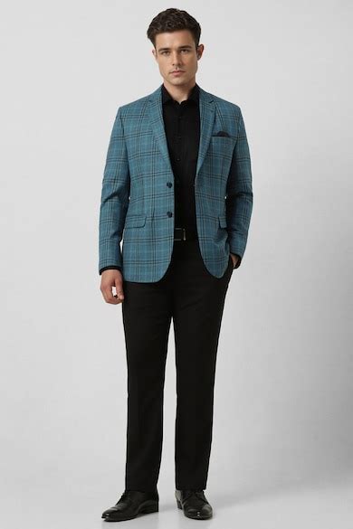 Buy Men Blue Check Slim Fit Wedding Blazer Online - 39815577 | Van Heusen