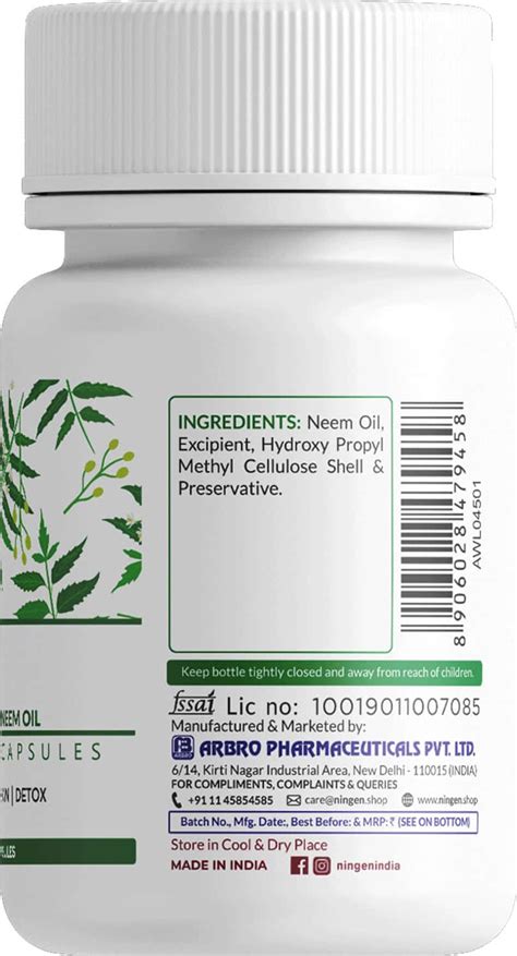 Buy NINGEN NEEM OIL CAPSULES FOR IMMUNITY SKIN DETOXIFICATION - 30 VEG ...