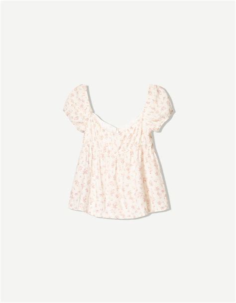 Textured printed top with bows - Women | Bershka