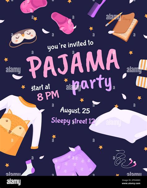 Sleepover invite. Pajama party invitation card, holiday sleep over in ...
