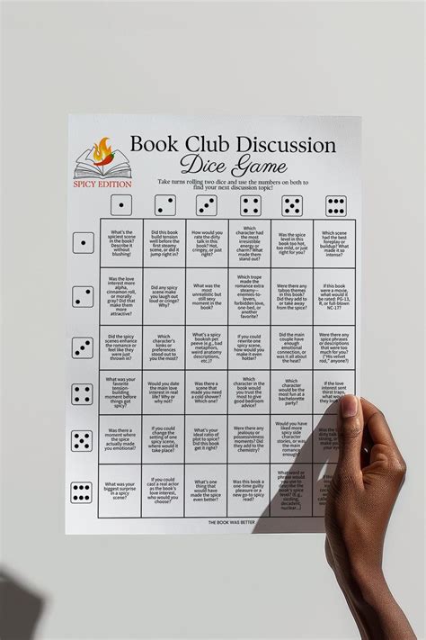 Spicy book club game printable book club dice game printable book club ...