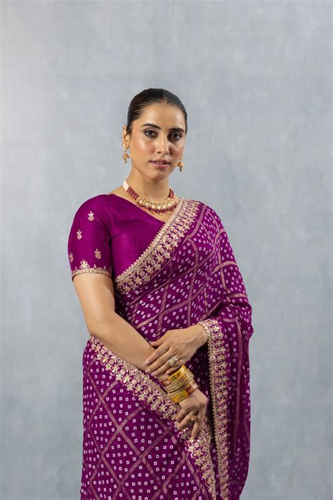 Magenta Bandhani Saree with Heavy Border | Vanya
