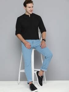 HERE&NOW Men Solid Casual Black Shirt - Buy HERE&NOW Men Solid Casual ...