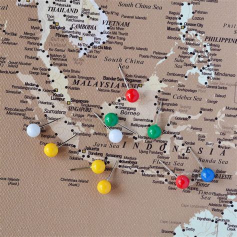 World Push Pin Map - Brown / beige (Detailed) - Push Pin Travel Maps