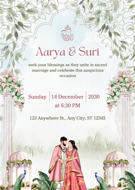 Free Custom Hindu Wedding Invitation Card Templates - Canva