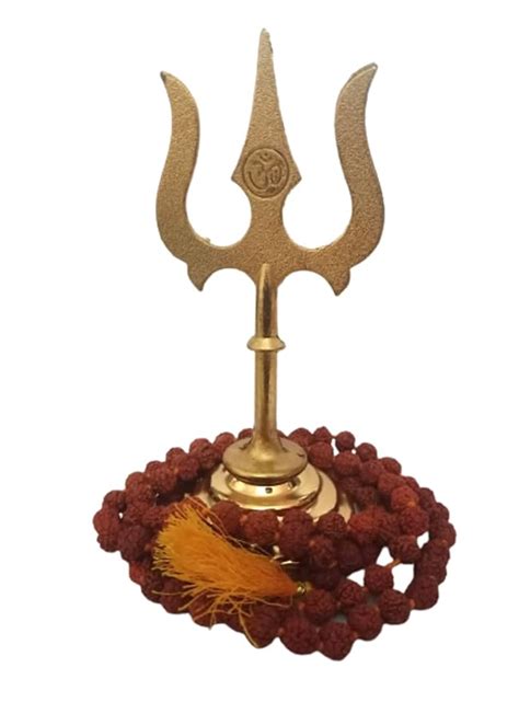 Buy VR Creatives Metal Trishul, Trident Damru with Stand Brass Statue ...