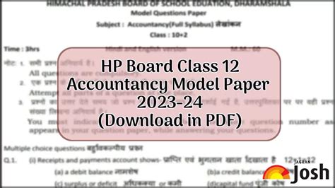 HP Board Class 12 Accountancy Model Paper 2023-24: Download in PDF
