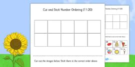 Summer Themed Cut and Stick Number Ordering Activity 1 10 - cut