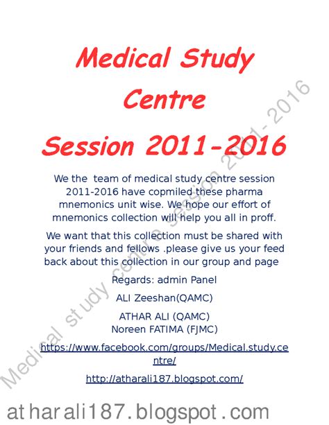 285842022 Pharmacology Mnemonics pdf - Medical Study Centre Session ...