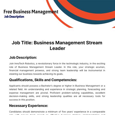 Free Business Management Job Description Template to Edit Online