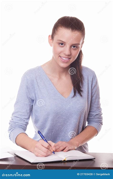 Woman Student Write in Notebook Stock Photo - Image of optimistic ...