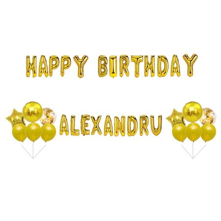 Set Baloane Happy Birthday Alexandru, Cake topper, Auriu ,36Buc - eMAG.ro