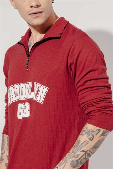 Maroon Cotton "BROOKLYN" Full Sleeve Zipper T-Shirt – Gritstones