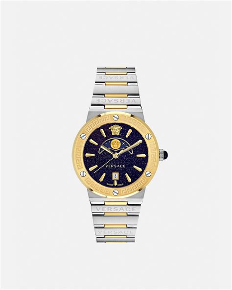 Greca Logo Moonphase Watch Gold,Silver | VERSACE US