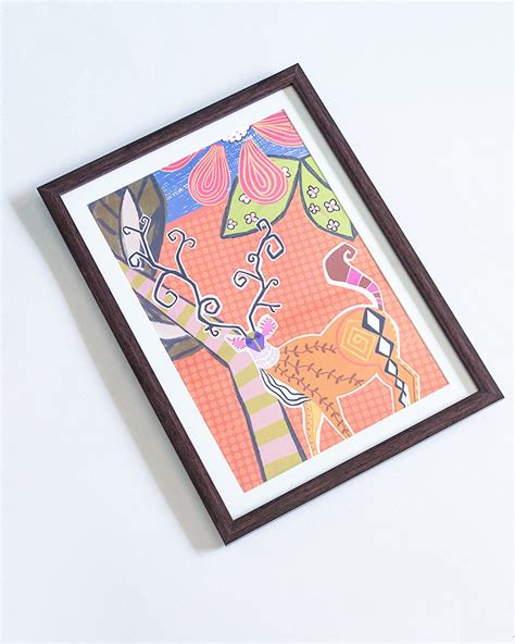 Modern Stag Sketch with Wooden Framing – The Wishing Chair