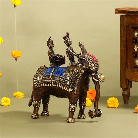 Brass Dhokra Elephant Down Trunk Statue (11.5 Inch) – Vedansh Craft