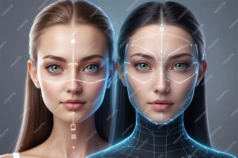 Иллюстрация 3D распознавания лица с отметкой Концепция распознавания ...