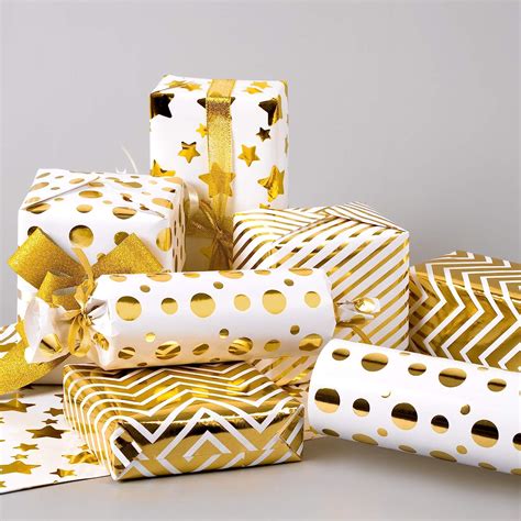 Buy Whaline Gift Wrapping Paper Set 8 Sheet White Gold Wrapping Paper ...