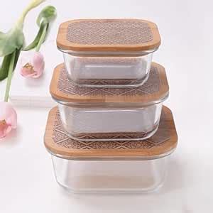 Buy UMAI Pack of 3 Borosilicate Glass Kitchen Containers with Bamboo ...