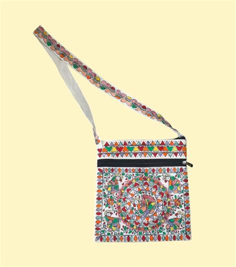 Madhubani Harmony Hand-Painted Cotton Sling Bag – Folk Art Crossbody w ...
