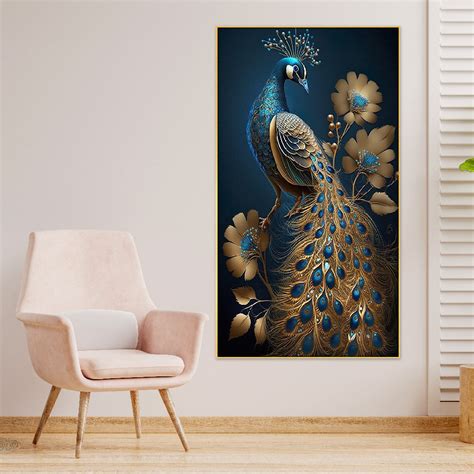 Modern Art Golden Peacock Oriental Luxury Style Canvas Floating Frame ...