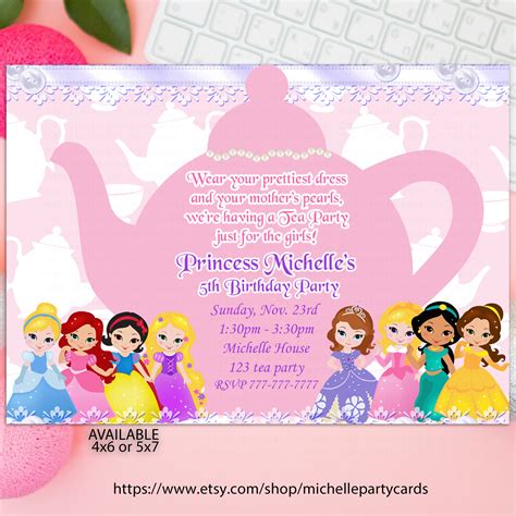 Disney Princess Tea Party Invitations Disney Princess Birthday