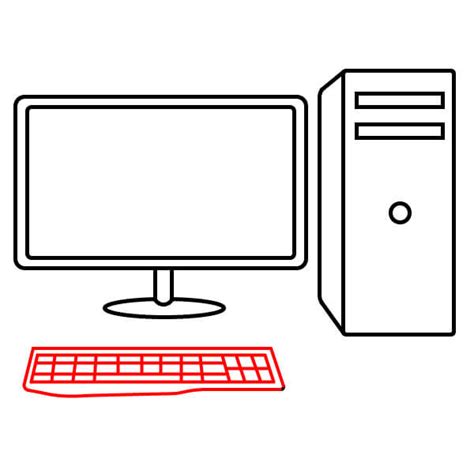 Step 6: To the right of the keyboard, sketch a small, rounded oval ...