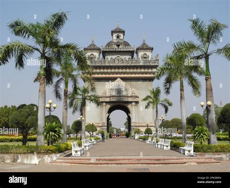 Patuxai Gate, Victory Gate, Concrete Monument, Lane Xang Avenue, Vientiane, Capital of Laos ...