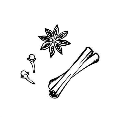 Black and white outline spices vector illustration. Cinnamon stick ...