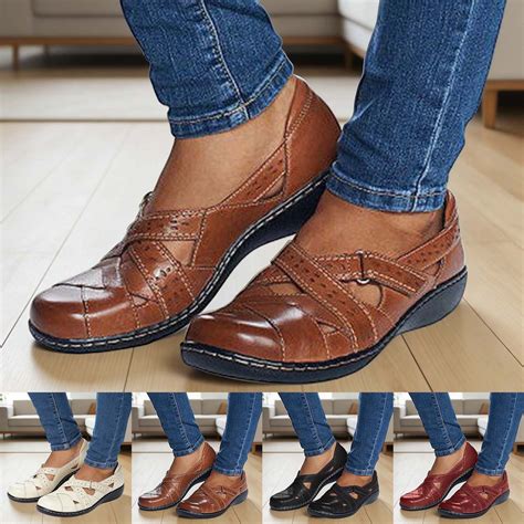 Obersheen Women's Comfort Casual Mary Jane Shoes, Faux Leather Cutout ...