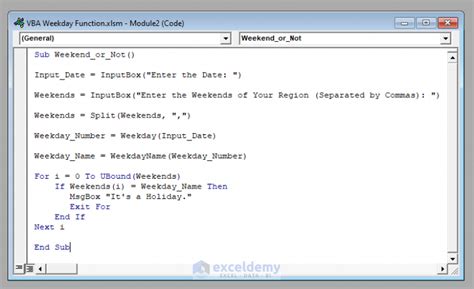 Image result for Visual Basic Weekday Example