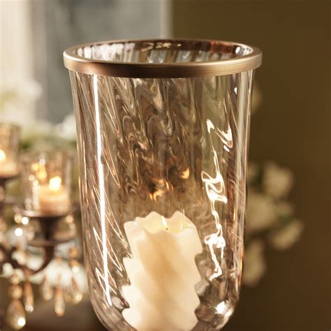Shop Brown Antique Finish Glass Candle Holder with Metal Base and Rim ...