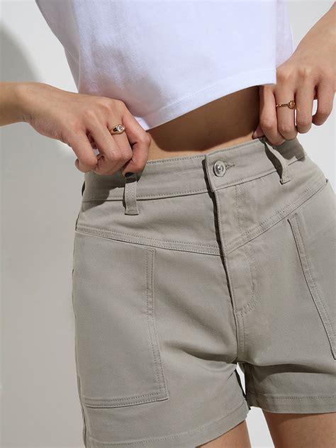 Buy Nuon Sage Solid High-Rise Shorts from Westside