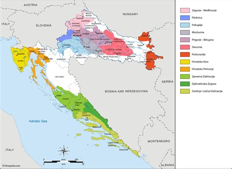 Croatia Map of Vineyards Wine Regions