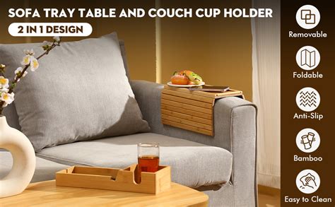 Trendy Trays Bamboo Sofa Armrest Tray - 2 in 1 Couch Arm Tray with ...