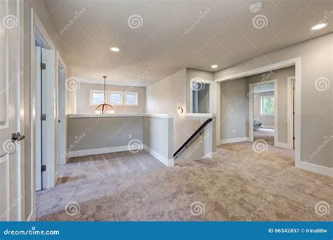 Second Floor Landing with Grey Walls Paint Color Stock Image - Image of ...