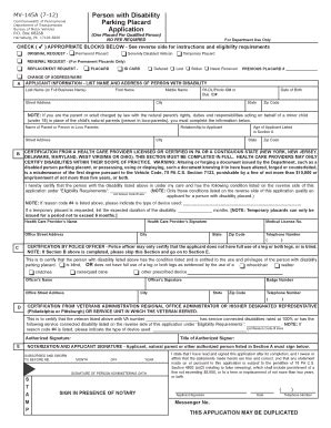 Pennsylvania Disability Parking Placard Application - Blank Fillable ...