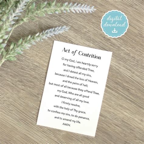 Act of Contrition Printable Prayer Card, Instant Download, Prayer for ...