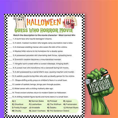 Halloween Horror Movie Trivia Game, Halloween Games Printable, Horror Movies Quiz, Questions and ...