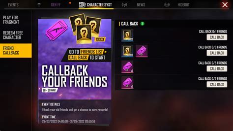 Free Fire MAX Friends Callback event: How to get free Weapons Royale ...
