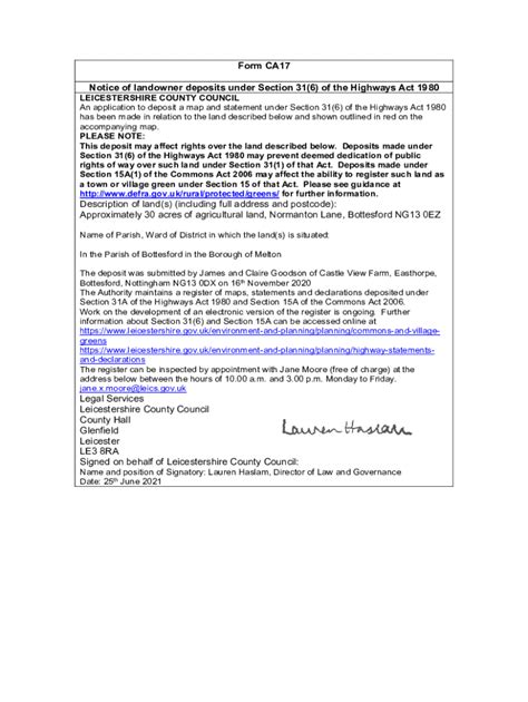 Fillable Online Land at Normanton Lane, Bottesford (Melton) - Notice ...