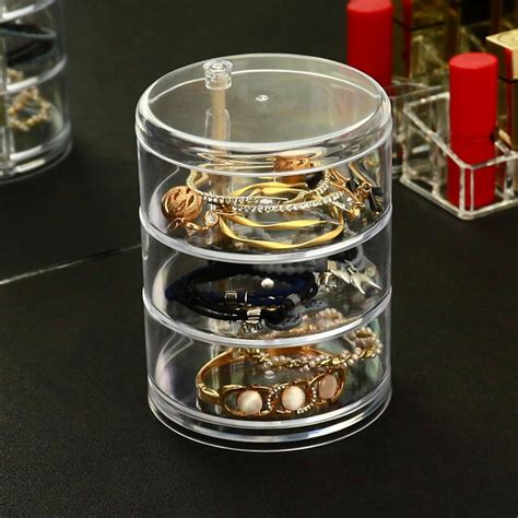 Guolich Jewellery Organiser Box 3 Layers Clear Acrylic 360° Rotating ...